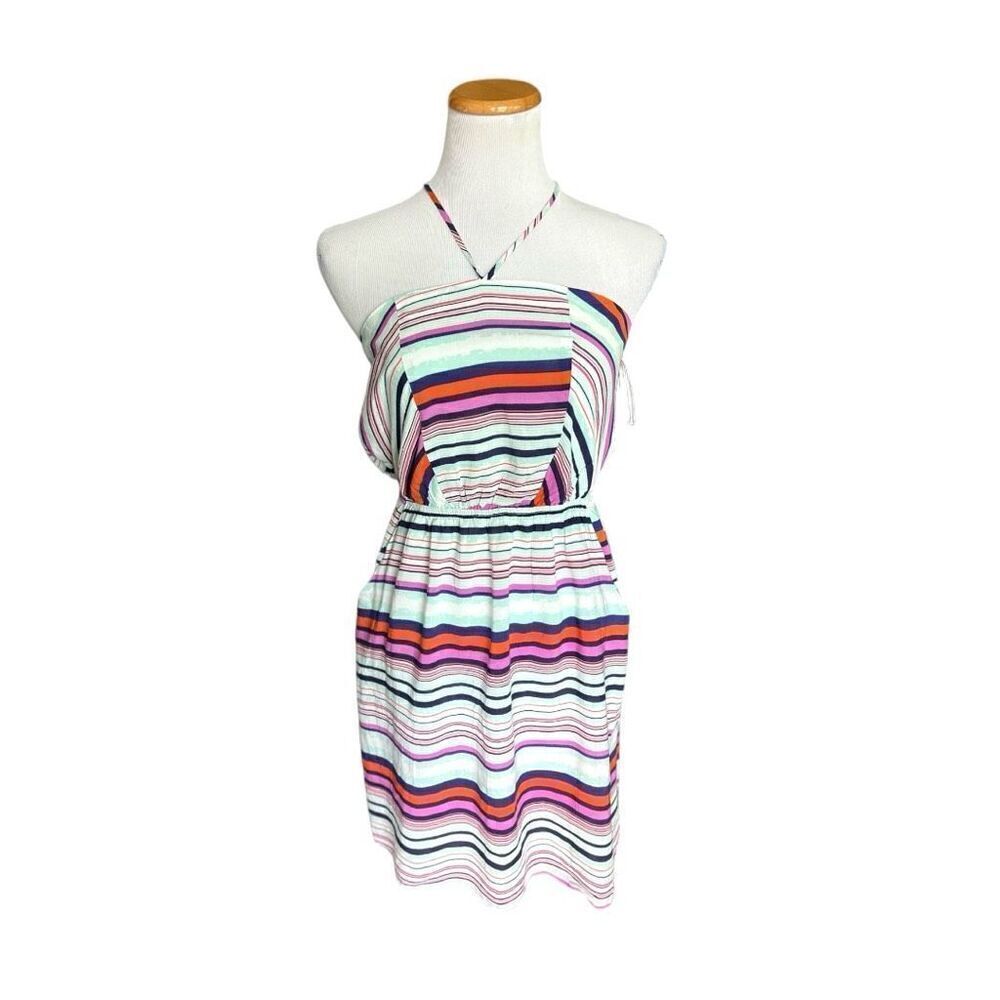NWT Womens Francesca’s Collection Emmelee Multi-Color Stripe Halter Dress - Sz M